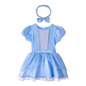 Lito Angels Deguisement Robe Princesse Cendrillon avec Bandeau pour Bebe Fille, Anniversaire Fete Carnaval Costume Barboteuse Body Ete, Taille 9-12 mois, A (&eacute;tiquette en tissu 80) (Lito Angels FR, neuf)