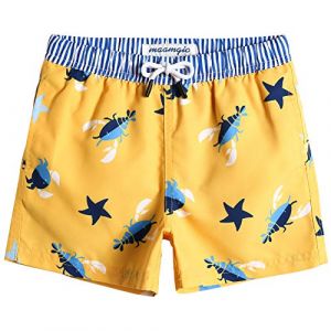 MaaMgic Short de Bains D'Ete Garcons Filles avec Slip Filet Maillot de Bain Enfant à la Plage pour Surfer Carton Conception,Crevettes et Crabe-Jaune,3 Ans(3T) (baohui, neuf)
