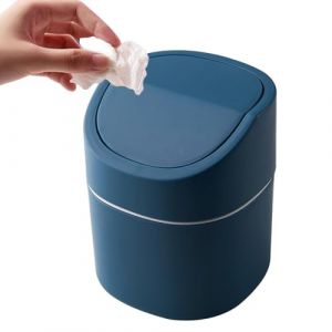 katmerio Petite poubelle de bureau, 2 l, avec couvercle, pour coiffeuse, bureau, table de chevet, chambre à coucher (bleu) (Hanhuben, neuf)