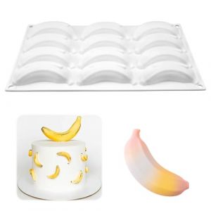 Moule Silicone Patisserie Banane, Moule Trompe L'oeil Fruit Sans BPA, 3D Moules Entremet Silicone, Facile &agrave; Nettoyer, Anti-adh&eacute;sif Moules &agrave; Chocolat pour Cuisson de Mousse, Gel&eacute;e, Dessert (12 Cavit&eacute;s) (YYBYEU, neuf)