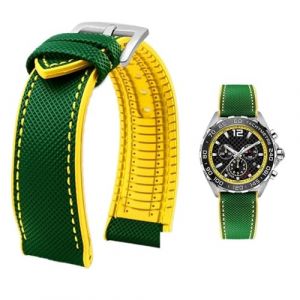 PctkeLsend Bracelet de montre &eacute;tanche en toile et caoutchouc for homme, 19-24 mm, compatible avec Breitling, Omega, IWC, Citizen, TUDOR et Hamilton(Green Yellow silverA,21mm) (PeiLINpppppp, neuf)