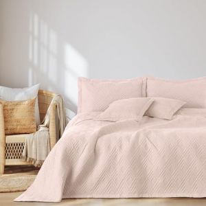 AmeliaHome Couvre-lit 260 x 280 cm - Couvre-lit ultrasonique matelass&eacute; - Polyester Ophelia - Rose poudr&eacute; (shop_decoking, neuf)