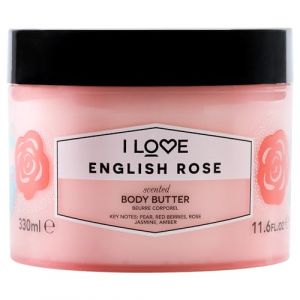 I Love English Rose Scented Body Butter, Packed With Shea Butter & Coconut Oil to Regenerate & Nourish the Skin, 85% Naturally Derived Ingredients, Vegan-Friendly - 330ml (Solretail LTD, neuf)