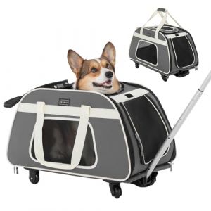 Petsfit Sac Transport Chat avec Roulettes amovibles, Sac de Transport pour Chiens Pliable, Idéal pour 2 Petits Chiens, Chats ou Chiens de taille Moyenne, avec Fond Imperméable, L/Gris (Petsfit-UK, neuf)