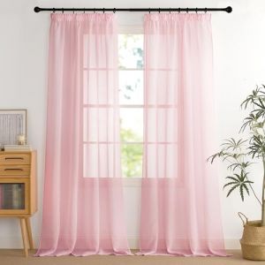 PONY DANCE Rideau Salon - Voilage Rose Clair Galon Fronceur D&eacute;corations Maison Chambre Fille Enfant Fen&ecirc;tre Int&eacute;rieurs L140 x H245cm Voile Design Moderne Jolis Transparent, 2 Pi&egrave;ces (RYB HOME EU, neuf)