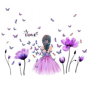 Stickers Chambre Fille Decoration, Autocollants Mural F&eacute;e des Fleurs Stickers Muraux Papillons Color&eacute;es Pour La D&eacute;coration Murale De La Chambre (#04) (elemhome-us, neuf)