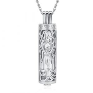 Minicremation Collier urne cylindrique pour cendres, ange, arbre de vie, bijou fun&eacute;raire, pendentif en forme de fiole cylindrique creuse, bijou souvenir pour homme et femme, Acier inoxydable, Pas de (Minicremation jewelry, neuf)