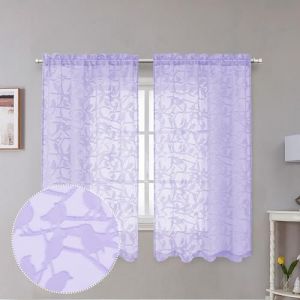 OVZME Anji Lot de 2 rideaux transparents courts de 137 cm de long avec clips textur&eacute;s pour chambre &agrave; coucher, double passe-tringle, 96,5 x 137,2 cm (l x L), lavande (Fast Media Ships From USA, neuf)