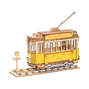 Rolife Puzzle 3D Maquette en Bois a Construire pour Adulte Enfants Tramway, Kits de Modèles de Bricolage Construction Jouet, Tramcar (Ruober, neuf)
