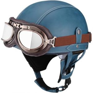 Casque Moto Vintage Casque De Protection en Cuir Casque Bol Homme Homologué ECE Casques Jet avec Lunettes à DéGagement Rapide Casque Scooter Homme(B,M=(57~58cm)) (GAOSHUXIA666, neuf)