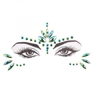 Tatouage vert cristal visage paillettes strass tatouage temporaire musique festival f&ecirc;te yeux brillants Body Jewelry Tatouages (HF156) (SIXIANduoxiao, neuf)