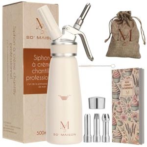 SO'MAISON Siphon Chantilly 500ml- Design Crème Vintage- Cahier de Recettes à Compléter- Siphon Cuisine en Aluminium pour Crème Chantilly et Mousses- Matériel de Pâtisserie Professionnel (SO MAISON, neuf)