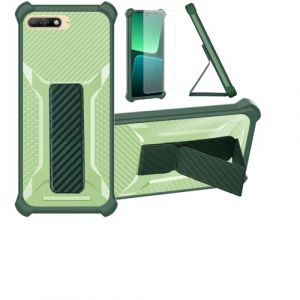 bojioderf Coque pour Huawei Y6 2018 Coque &Eacute;tui Case Cover Hybride [avec Protection d'&eacute;cran en Verre tremp&eacute;] [Support magn&eacute;tique Pliable] [givr&eacute; r&eacute;sistant aux Empreintes digitales] Vert (Oujietong, neuf)