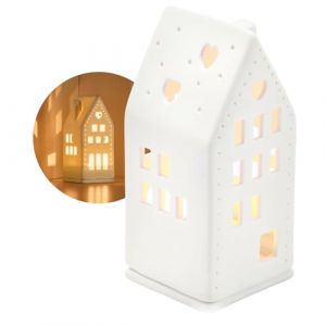 COM-FOUR&reg; Photophore en porcelaine - Maison en porcelaine mate avec pied pour bougie chauffe-plat - Maison lumineuse - D&eacute;coration de pi&egrave;ce &eacute;l&eacute;gante en forme de maison (14 cm) (COM-FOUR  Vertriebs GmbH, neuf)
