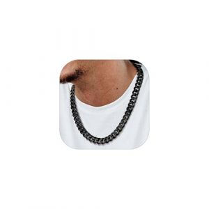 PROSTEEL 12mm Chaine Cubaine Homme Noir 46cm, Collier Maille Cubain, Chaine Homme Noir Acier Inoxydable, Collier Grosse Maille, Cadeau Bijou Hip Hop (Prosteel Jewellery, neuf)