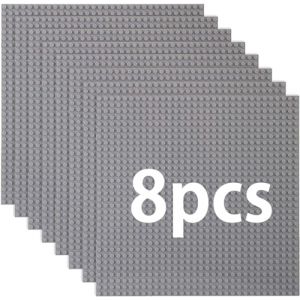 Lot de 8 plaques de construction compatibles avec la plupart des marques, plaque de base classique, compatible avec plaque de construction Lego Classic, 25,5 x 25,5 cm, plaque de base grise (yujiaoleeu, neuf)