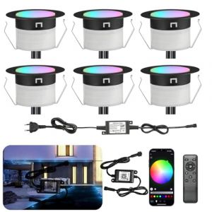 INDARUN WiFi Lampe au Sol Spot Encastrable RGBW &eacute;tanche IP67 &Oslash;45mm - &eacute;clairage pour terrasse, patio, chemin, mur, jardin, d&eacute;coration, int&eacute;rieur et ext&eacute;rieur (6 pi&egrave;ces) (ANWE-EU, neuf)