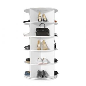 Étagère à chaussures pivotante à 360° - 7 couches avec grande capacité - Blanc - Bibliothèque avec 4 compartiments - Peut contenir 28 paires de chaussures, sacs, livres et ustensiles de cuisine (5 (iglood, neuf)