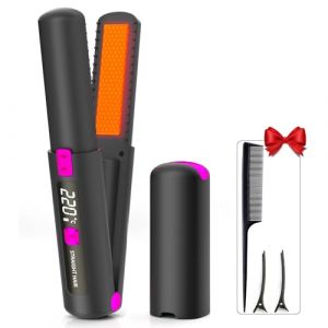 Fer à Lisser Sans Fil, Lisseur Boucleur Cheveux 2 en 1, Portable Mini Lisseur avec USB Rechargeable, Température Réglable 160℃-220℃, Chauffage Rapide, Batterie 4500 mAh, Mini Lisseur de Voyage (Gris) (BurmongJX, neuf)