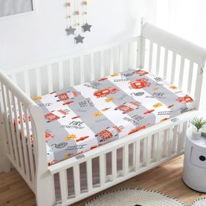 Odot Drap Housse pour Lit de Bébé, Dessin animé voiture Impression Draps Housses Enfants Respirant Douce Extensible Protège Matelas pour Lit Bébé, Berceau, Lit Parapluie (65x95 cm,Gris) (Odot, neuf)