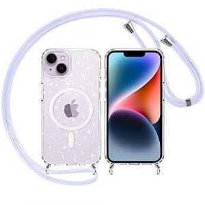 Yoedge Coque Magn&eacute;tique &agrave; Paillettes avec Cordon pour Apple iPhone 14 Plus 6,7&rdquo;-Compatible avec MagSafe &eacute;tui Colliers Housse Glitter TPU Transparente Brillant Cover pour iPhone14 Plus Case, Bleu (Somin Ivka EU, neuf)