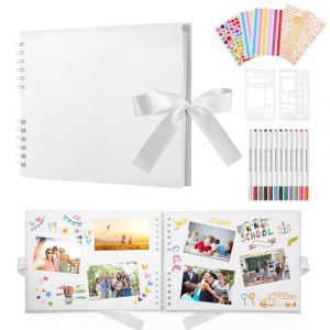 DazSpirit Album Photo 80 Pages Blanc Scrapbooking Album 29,5 X 21Cm Livre Scrapbooking Avec 12 Stylos M&eacute;talliques, Pour 240 Photos, Livre D'or Pour Anniversaire Et Mariage, Blanc (INSYU, neuf)