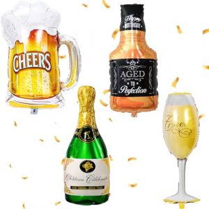 Bière Ballons, 4 Pièces XXL Ballon Anniversaire en Forme de Bouteille Verres à Vin, Champagne Géant Ballon, pour Mariages Décorations de Fête anniversaire accessoire photo (YUANXIASM, neuf)