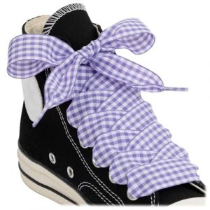 Puzeam 2 Paires de Lacets pour Chaussures en Ruban de Satin, 25 mm de Largeur, Lacets Plats &agrave; Damier en Soie pour Baskets et Bottes, pour Femmes et Filles（S-Blanc Violet, 140） (Puzeam, neuf)