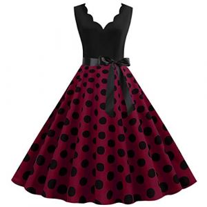 G&eacute;n&eacute;rique Robe Vintage Ann&eacute;Es 50 Pin Up Femme Imprim&eacute;E &agrave; Pois Mi Longue El&eacute;Gante Style 1950'S Audrey Hepburn Fronc&eacute; &agrave; Volants Robe Ann&eacute;E 60 Rockabilly Oversize l'ourlet Comfort (qiaoxiahe, neuf)