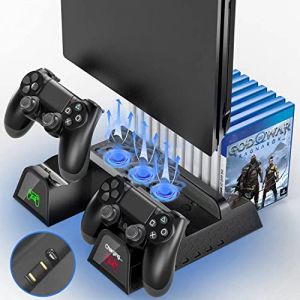 RIXOW Refroidissement pour PS4 avec Console Dual Playstation 4 Fans avec Chargeur de Ports Gratuits Station de Charge Double pour Dual Shock - Noir (Bonstore Europe, neuf)