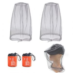 MIPIACE 2 Pièces Filet de Tête de Moustique Moustique Protection de Tête Filet avec Sac de Transport Anti-Moustique Chapeau Masque pour Camping Jungle Randonnée l'escalade Équipement (XUR-EU, neuf)
