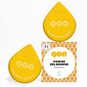 900.care - 2 x Gels Douche Solides 100g - Parfum Miel - Pour une Peau Douce et R&eacute;g&eacute;n&eacute;r&eacute;e - Z&eacute;ro D&eacute;chet - Formule Naturelle Enrichie En Huile V&eacute;g&eacute;tale - Note 100/100 Yuka (900 care, neuf)
