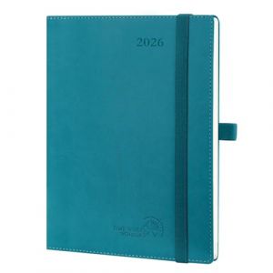 POPRUN Agenda 2026 Semainier 22 x 16,5 cm - Couverture Souple en PU Cuir, Vertical Planner, D'Jan 2026 à Déc 2026-12 Mois, Avec signet à 2 rubans, Papier 100 g/m², Pacifique Vert (Time Works Wonders, neuf)