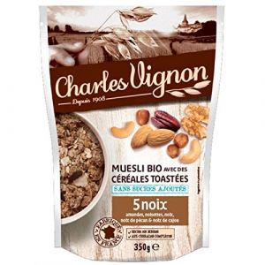 CHARLES VIGNON - Charles Vignon Muesli Bio Céréales Toastées 5 Noix Doypack 350G - Lot De 3 - Vendu Par Lot (Marché Parisien, neuf)