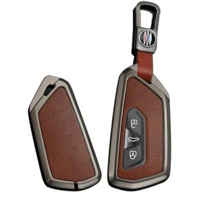 ontto Coque de cl&eacute; de voiture - Convient pour Skoda Octavia A8 MK8 Seat Leon FR Mk4 Cupra Formentor - Pour VW Golf 8 ID.6 - En m&eacute;tal - Avec porte-cl&eacute;s - Noir marron (Ontto, neuf)