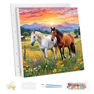 MEIYUDA Peinture par Numero Adulte avec Cadre Prärie, Chevaux DIY Peinture à l'huile par Numéros sur Toile Artisanat avec Pinceaux Acryliques, Peinture Numero Decoration Maison Cadeau 30x30cm (JINBEIKANG, neuf)
