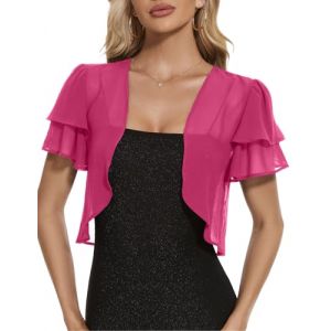 Boléros Femme Veste Printemps Été Gilet Femme Chic et Elégant Boléro Cérémonie à Manches Courtes Cardigan en Mousseline pour Robe Bretelle Mariage (AYOZI, neuf)