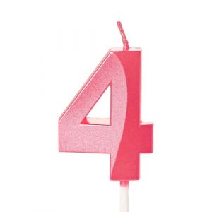 Bougie rose en forme de chiffre 4 pour g&acirc;teau d'anniversaire, bougie rose pour g&acirc;teau d'anniversaire, bougie de 4e anniversaire pour fille de 4 ans, rose (GAOSHUONUO STORE, neuf)