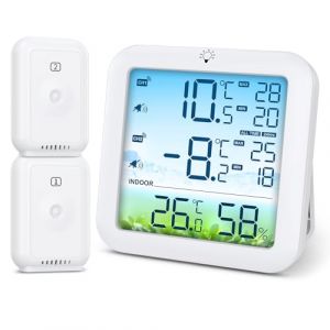 Brifit Thermometre Frigo, Thermom&egrave;tre Cong&eacute;lateur avec 2 Capteurs, Thermometre R&eacute;frig&eacute;rateur &agrave; &Eacute;cran Couleur avec Alarme, Commutateur ℃/℉, MIN/MAX, R&eacute;tro&eacute;clairage Blanc pour Cuisine, Restaurants (Feytin FR, neuf)