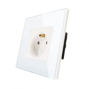 CNBINGO Prise Murale Electrique 16A - Prise Encastrable Standard Extra Plate - Single Prises de Courant Alternatif Panneau - Avec Panneau en Verre Tremp&eacute; Blanc (CNBINGO OFFICIAL, neuf)