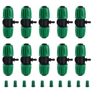 VooGenzek 10 Pi&egrave;ces Connecteur de Tuyau en T Barbel&eacute;, 3-Voies Raccord de Tuyau D'Irrigation pour Tube 13/16 mm &agrave; 4/7 mm, Connecteur d'Irrigation Goutte &agrave; Goutte &agrave; 3-Voies pour Jardin, Pelouse (Vert) (VooGenzek, neuf)