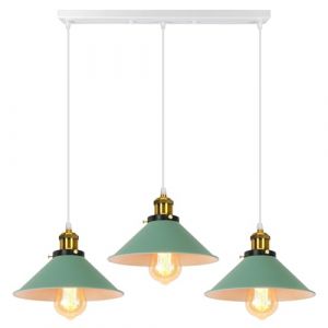 PETITES ECREVISSES Suspension Lustre Industrielle 3 Lampes Luminaire Plafonnier Vintage Lustre Abat-Jour &Oslash;22 cm en M&eacute;tal de douille E27 Lampe R&eacute;tro pour S&eacute;jour Chambre Cuisine (Vert,3 lampes-barre) (DOO2U, neuf)