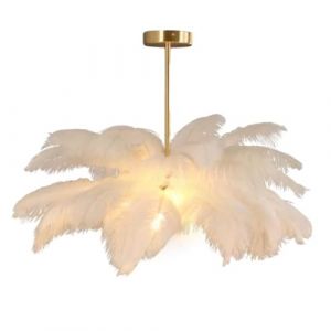 ZJHESXV Lampe Suspendue en Plumes d'autruche Blanches, plafonnier en Plumes, Abat-Jour en Plumes, Lustre, Lampe Suspendue en Plumes, plafonnier, luminaire de Plafond pour Chambre à Coucher, Salon (ZHIXIONG（已备案）, neuf)
