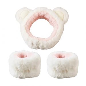 Lot de 2 bracelets en peluche avec oreilles d'ours pour femme - Blanc (SUNMYBEY, neuf)