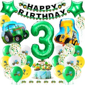 Alaoo Decoration Anniversaire Tracteur 3 Ans, Tracteur Happy Birthday Decoration, Kit D&eacute;co Fete Garcon, Vert Ballon Num&eacute;ro 2, Ferme Fete Ballon Banni&egrave;re Decoration Gateau Autocollant (Alaoo, neuf)