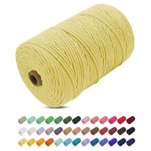 Corde Macramé 3mm x 200m, Uiopa Fil Macramé 3mm Corde Coton Naturelle 4 Brins, Coloré Ficelle Cordon Coton pour Tressée DIY, Tentures Murales, Porte Plante, Rideau, Decoration Boheme (Jaune Clair) (XEYUAN, neuf)