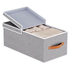 YheenLf 1 Pièces Panier Rangement Dressing, Boite en Tissu Pliable Avec Couvercle Amovible et 2 Poignée, Casier Vetement pour Organiser des étagères, des Placards, 33x23x14cm, Gris (YheenLf, neuf)