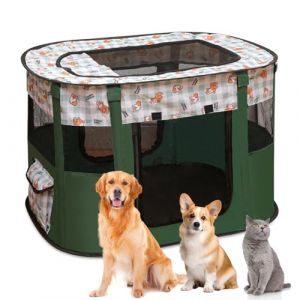 Clôture Pliable pour Animaux - Parc Portable d'Intérieur pour Chiens, Chiots, Chatons, Lapins, Taille L (Vert Foncé) (lovehomevp, neuf)