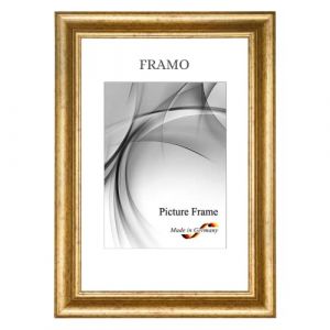 FRAMO N°50 Cadre photo baroque 32 x 45 cm en bois massif | Or vieilli | Cadre en bois rétro vintage antique avec vitre en verre synthétique incassable anti-reflet et crochets de suspension en métal (Framecenter24_online, neuf)