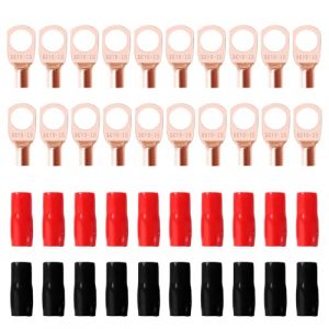 YIXISI 40 Pièces M10 SC10-10 AWG8 Cosses à Anneau Kit, Cosses de Câble Tubulaires, Cosses de Embouts de Câble de Batterie, avec Manchons isolants, pour Câble Électrique, Doré (YXS-DE, neuf)